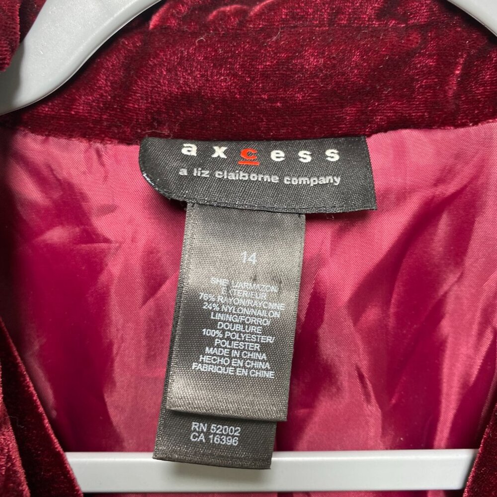 Axcess Velvet Velour Y2K Pockets Holiday Party Blazer Womens 14 Red Gold Button - Picture 7 of 9